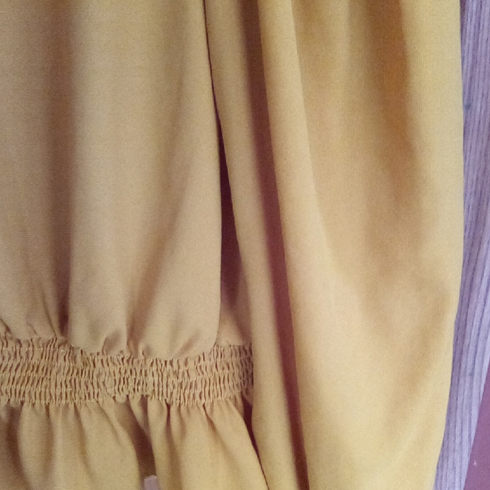 Women's Mustard Ruffle Neck Blouse - Picture 8 of 14
